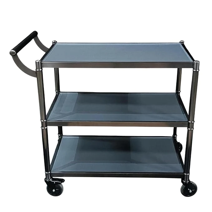 Ultra Heavy 3 Layers Rectangle Service Trolley with MS Handle - Black + Grey