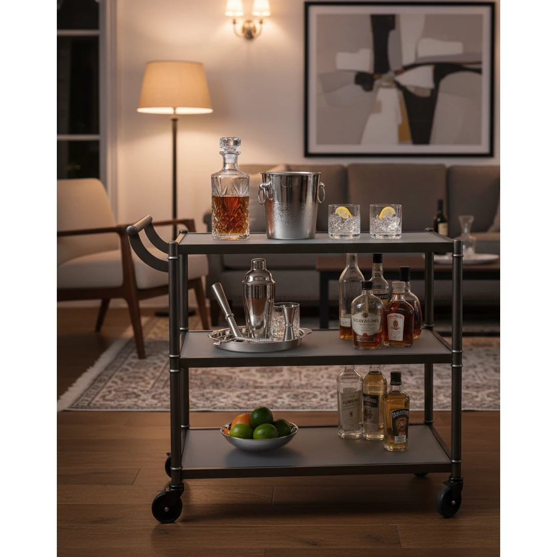 Ultra Heavy 3 Layers Rectangle Service Trolley with MS Handle - Black + Grey — view 3