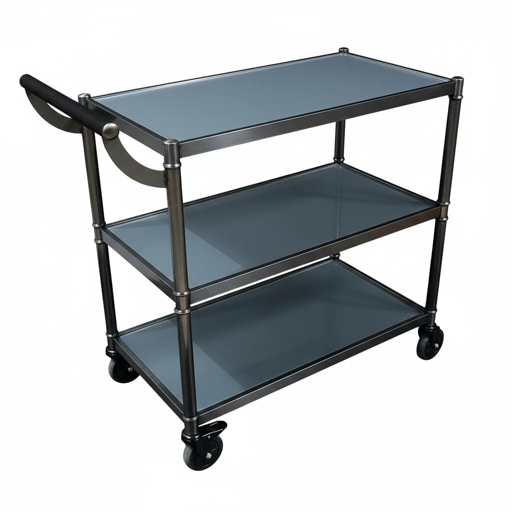 Ultra Heavy 3 Layers Rectangle Service Trolley with MS Handle - Black + Grey — view 6