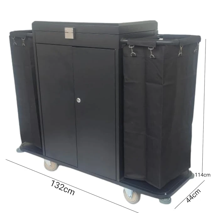 MS Black Housekeeping Trolley - Full Size with Two Sided Plain Bags | Door | Top Lid with Lock — view 2
