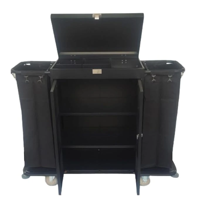 MS Black Housekeeping Trolley - Full Size with Two Sided Plain Bags | Door | Top Lid with Lock — view 4