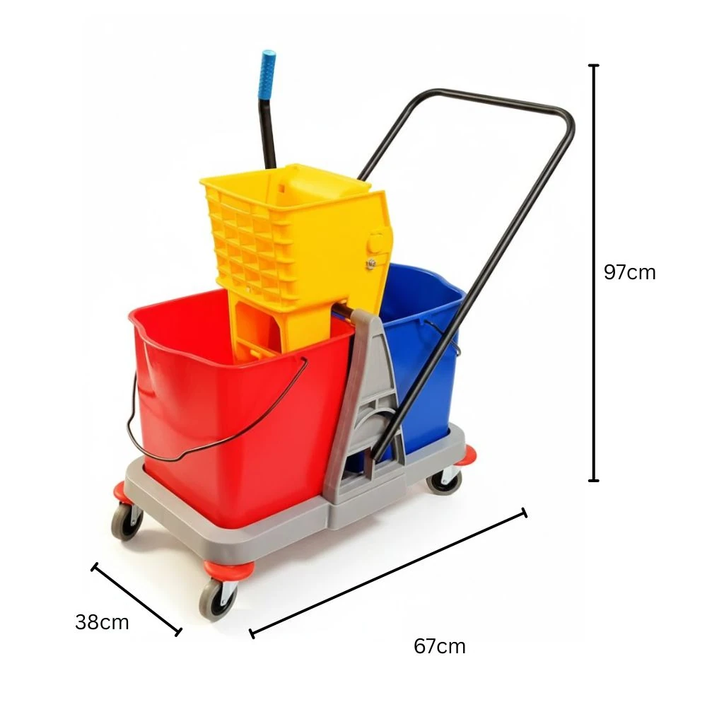 MS Handle Double Bucket Mop Wringer Trolley - 30L + 30L | Virgin Plastic Body — view 2