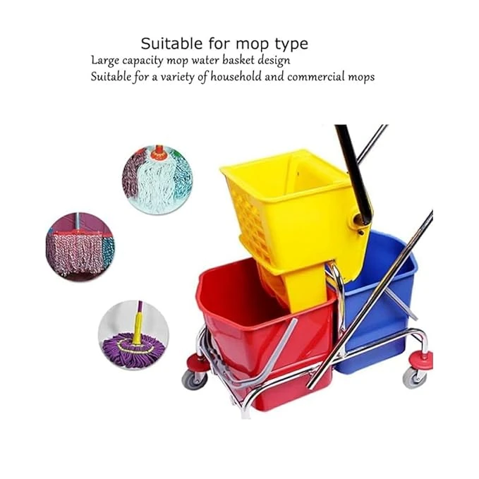 SS Handle Double Bucket Mop Wringer Trolley - 17L + 17L | Virgin Plastic Body — view 3