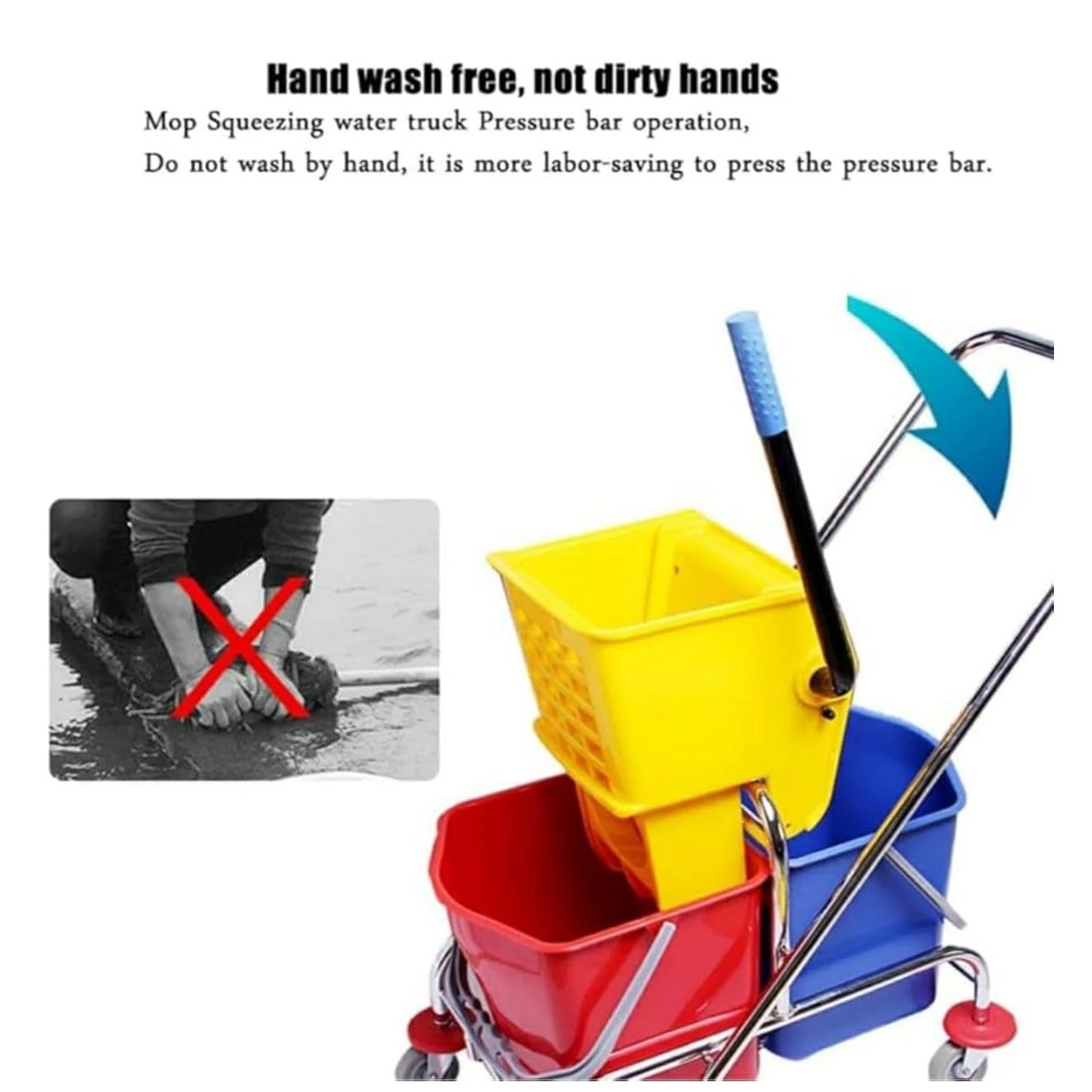 SS Handle Double Bucket Mop Wringer Trolley - 17L + 17L | Virgin Plastic Body — view 5