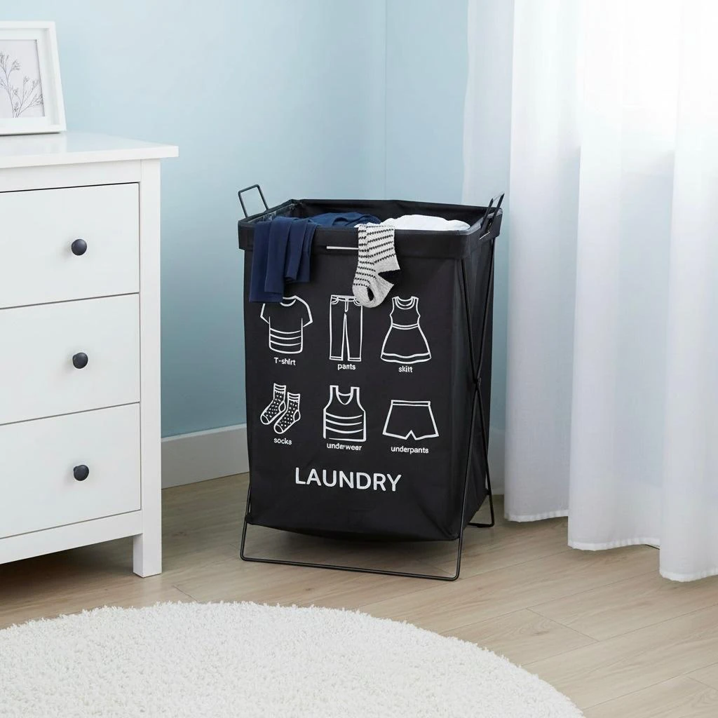 Foldable Laundry Basket with Top Cover — view 3