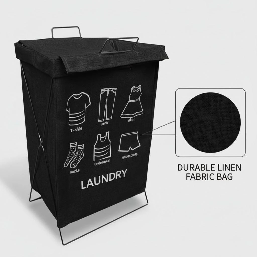 Foldable Laundry Basket with Top Cover — view 5