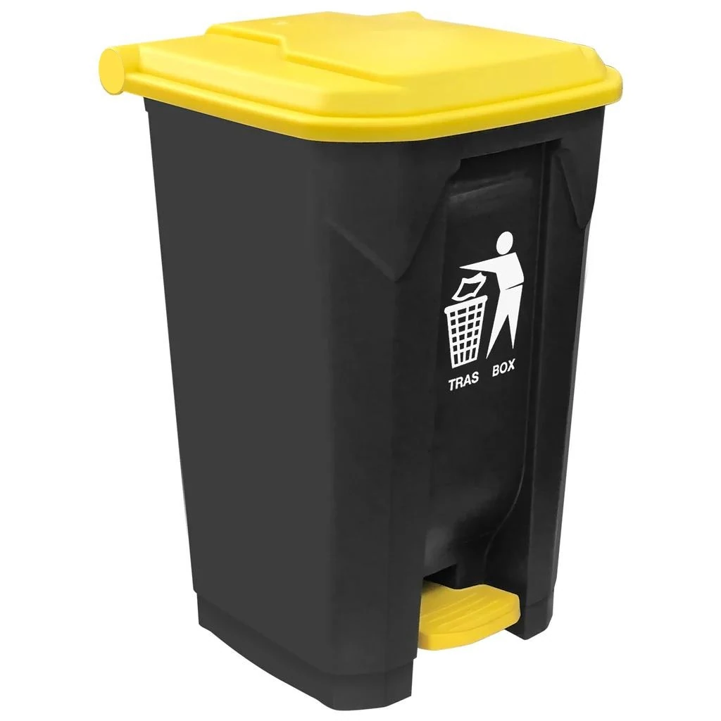 Plastic Dustbin with Pedal - Grey Body + Yellow Lid