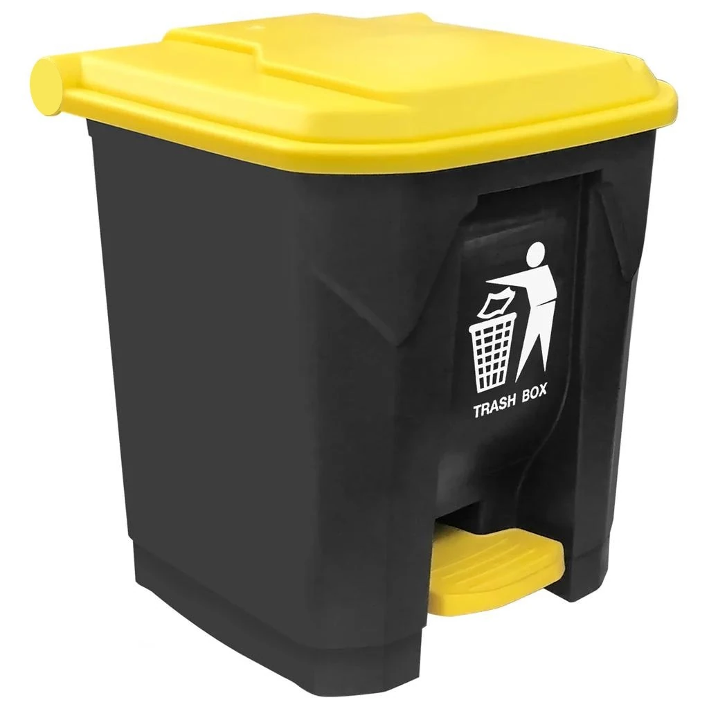 Plastic Dustbin with Pedal - Grey Body + Yellow Lid