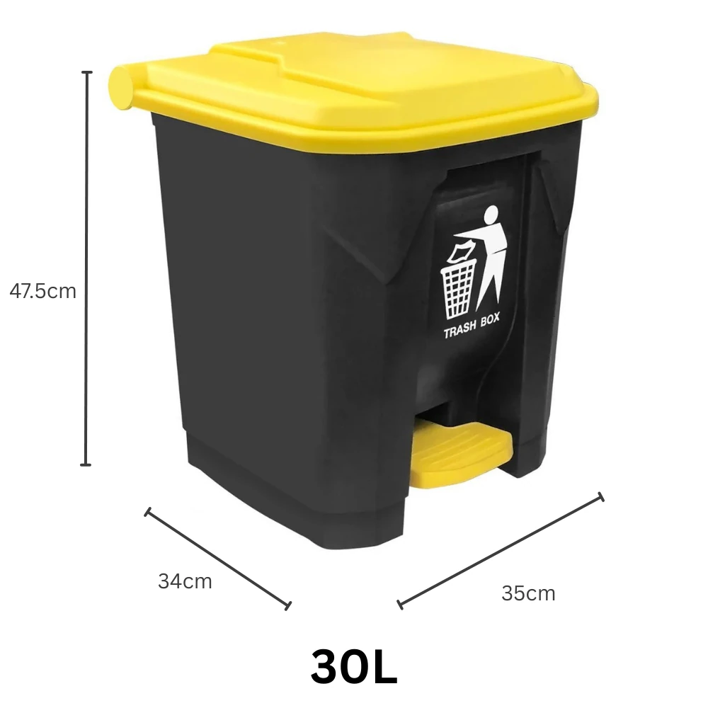 Plastic Dustbin with Pedal - Grey Body + Yellow Lid — view 2