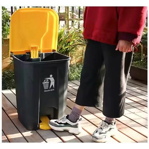 Plastic Dustbin with Pedal - Grey Body + Yellow Lid — view 3