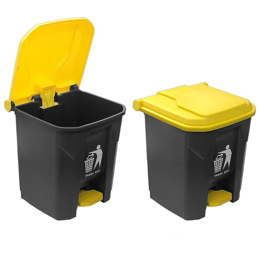 Plastic Dustbin with Pedal - Grey Body + Yellow Lid — view 4