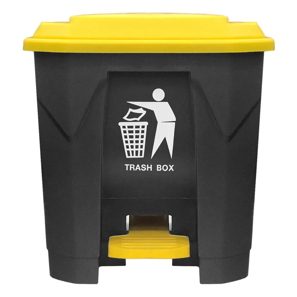 Plastic Dustbin with Pedal - Grey Body + Yellow Lid — view 5