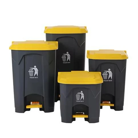 Plastic Dustbin with Pedal - Grey Body + Yellow Lid — view 11