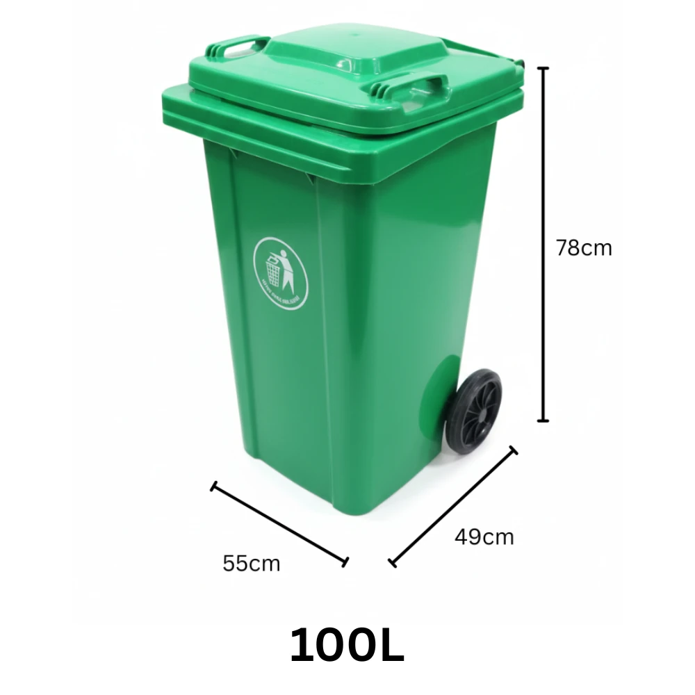 Plastic Dustbin with Wheels & without Pedal - Green — view 2