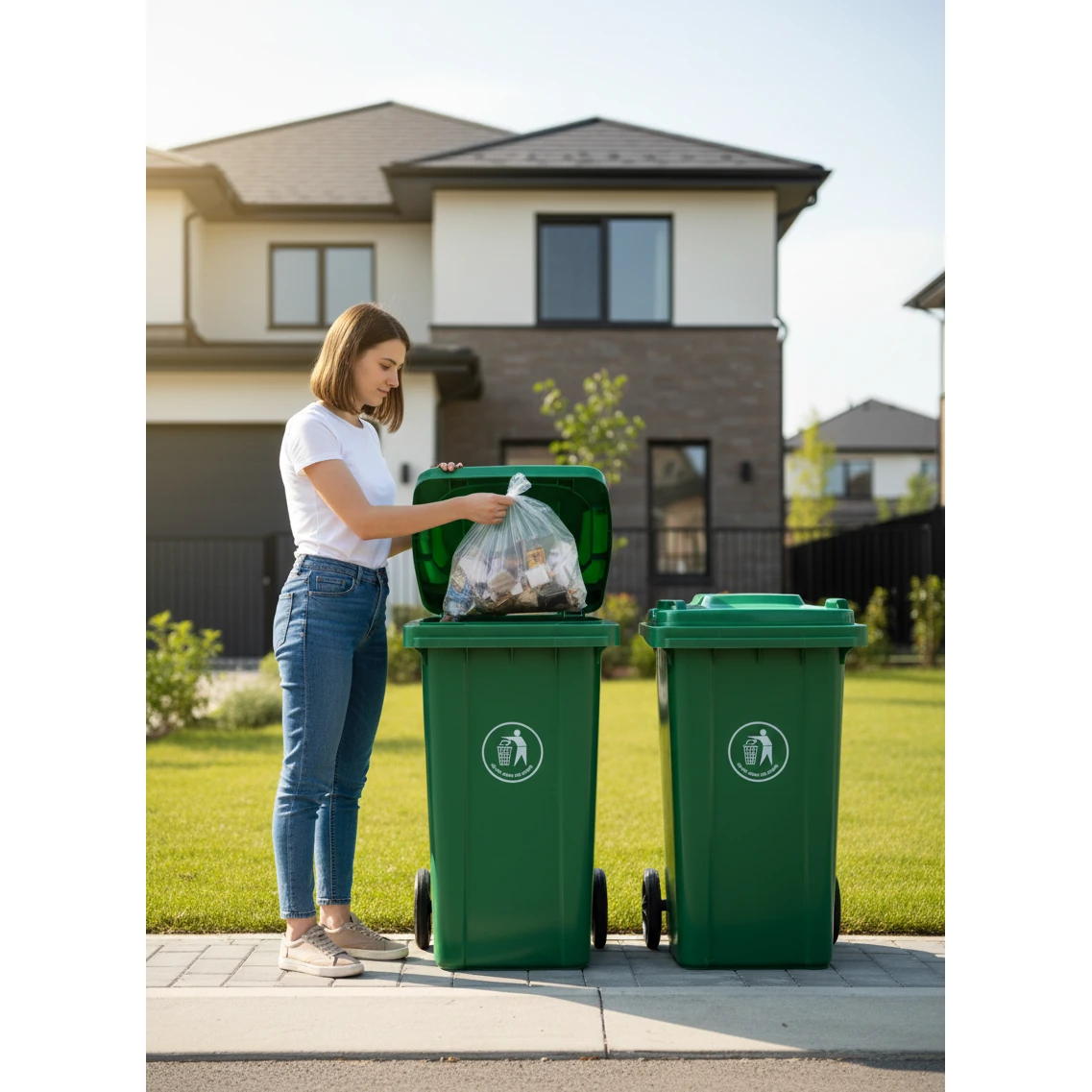 Plastic Dustbin with Wheels & without Pedal - Green — view 3