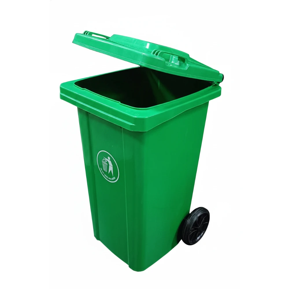 Plastic Dustbin with Wheels & without Pedal - Green — view 4