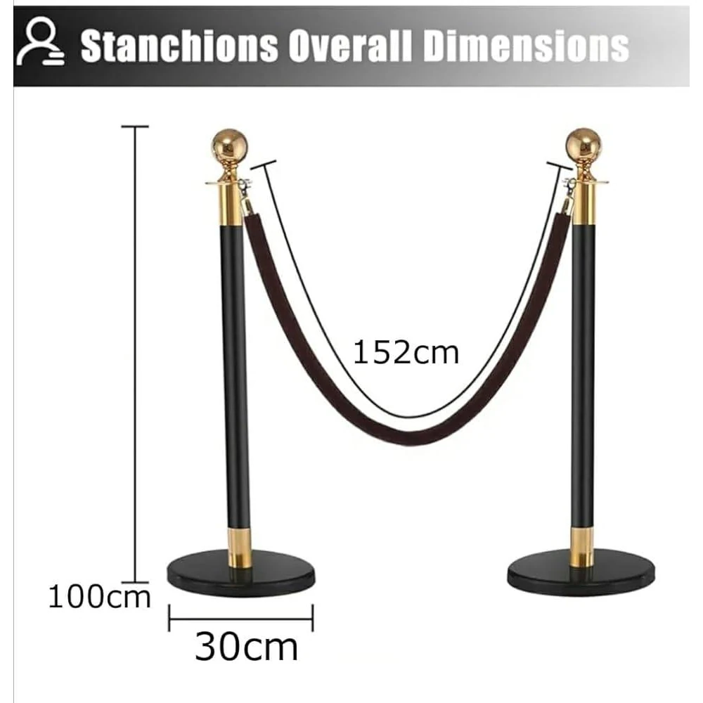 Black + Golden Queue Manager with Top Ball & Black Velvet Rope - (Loose: 2 Poles + 1 Rope ; 1 Carton: 20 Poles + 10 Ropes) | Single pc Box Packing for Poles — view 2