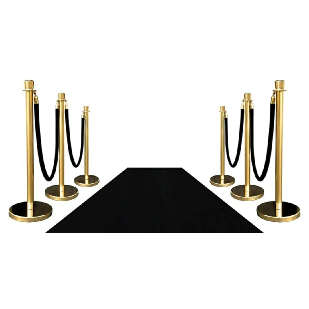 Black + Golden Queue Manager with Top Ball & Black Velvet Rope - (Loose: 2 Poles + 1 Rope ; 1 Carton: 20 Poles + 10 Ropes) | Single pc Box Packing for Poles — view 4