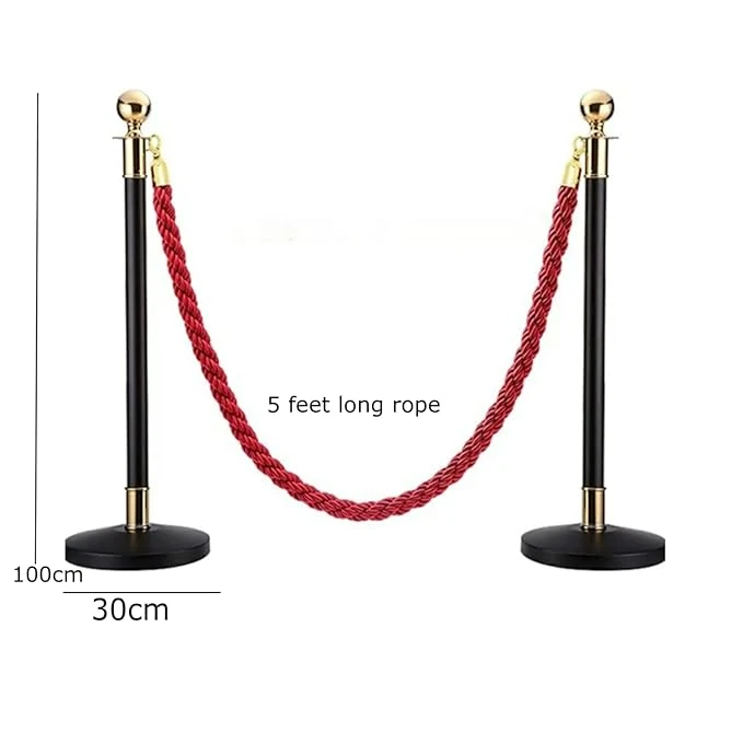 Black + Golden Queue Manager with Top Ball & Red Premium Twisted Rope - (Loose: 2 Poles + 1 Rope ; 1 Carton: 20 Poles + 10 Ropes) | Single pc Box Packing for Poles — view 2