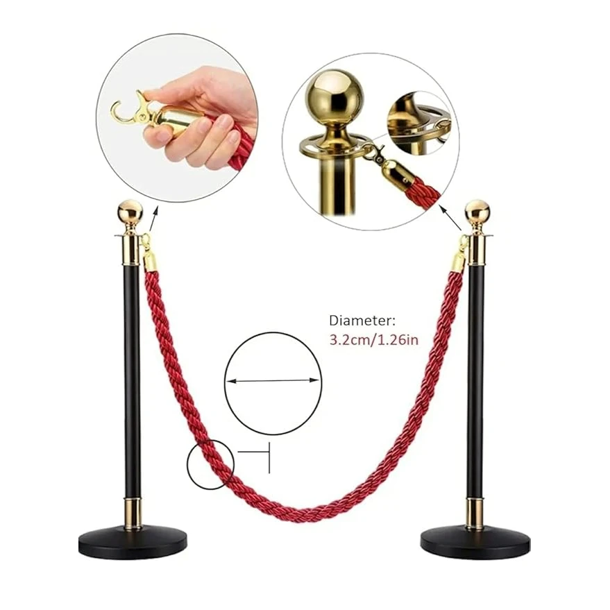 Black + Golden Queue Manager with Top Ball & Red Premium Twisted Rope - (Loose: 2 Poles + 1 Rope ; 1 Carton: 20 Poles + 10 Ropes) | Single pc Box Packing for Poles — view 3