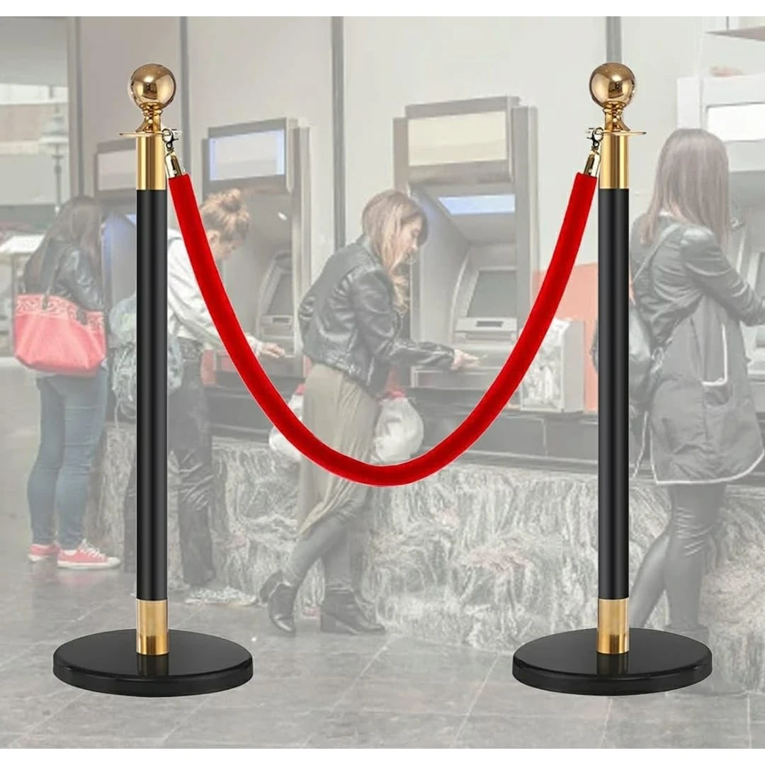 Black + Golden Queue Manager with Top Ball & Red Velvet Rope - (Loose: 2 Poles + 1 Rope ; 1 Carton: 20 Poles + 10 Ropes) | Single pc Box Packing for Poles — view 3