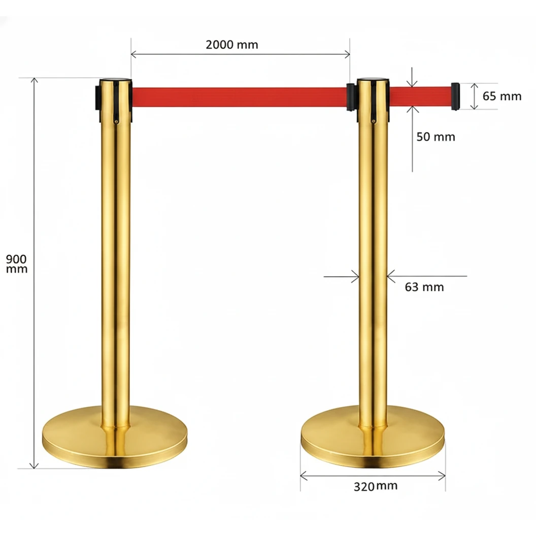 Golden Queue Manager with Red Tape - (Loose: 2 Poles With Red Tape ; 1 Carton: 20 Poles with Red Tape) | Single pc Box Packing for Poles — view 2