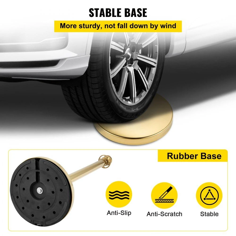 Golden Queue Manager with Top Ball & Black Velvet Rope - (Loose: 2 Poles + 1 Rope ; 1 Carton: 20 Poles + 10 Ropes) | Single pc Box Packing for Poles — view 6
