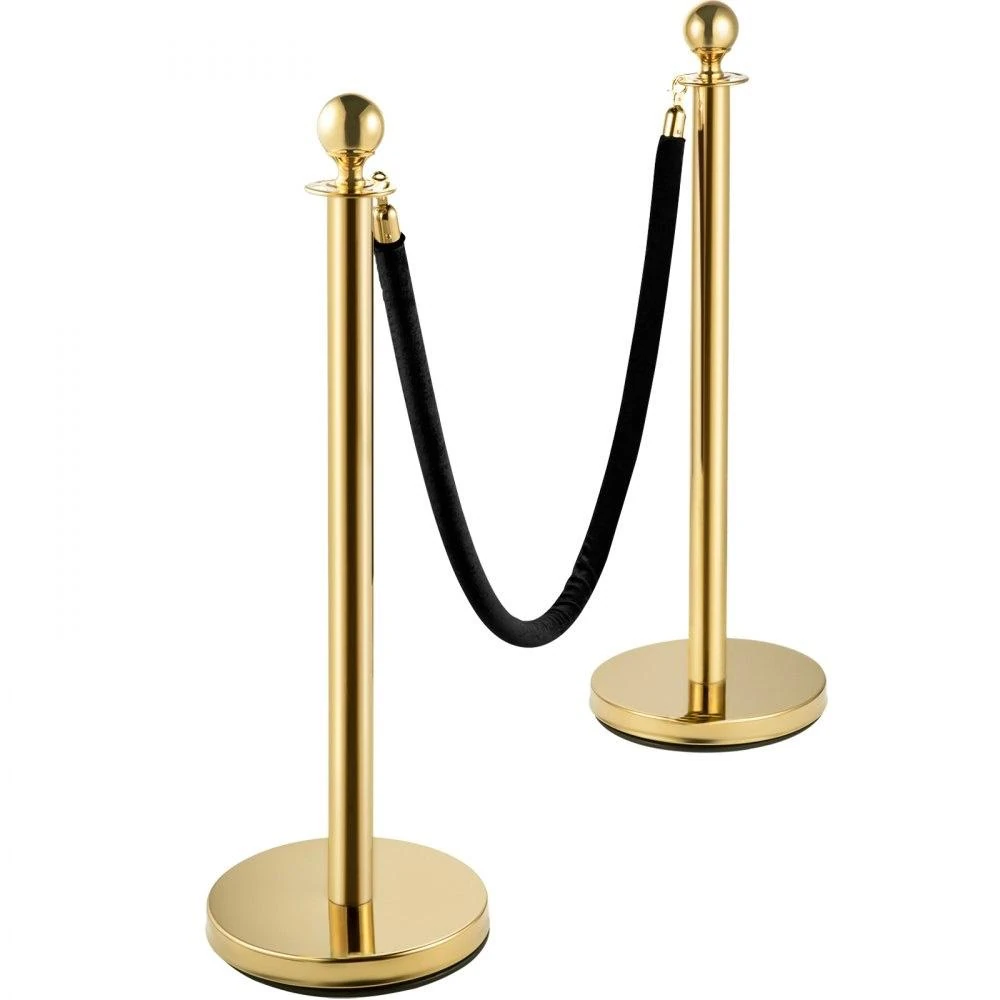 Golden Queue Manager with Top Ball & Black Velvet Rope - (Loose: 2 Poles + 1 Rope ; 1 Carton: 20 Poles + 10 Ropes) | Single pc Box Packing for Poles — view 7