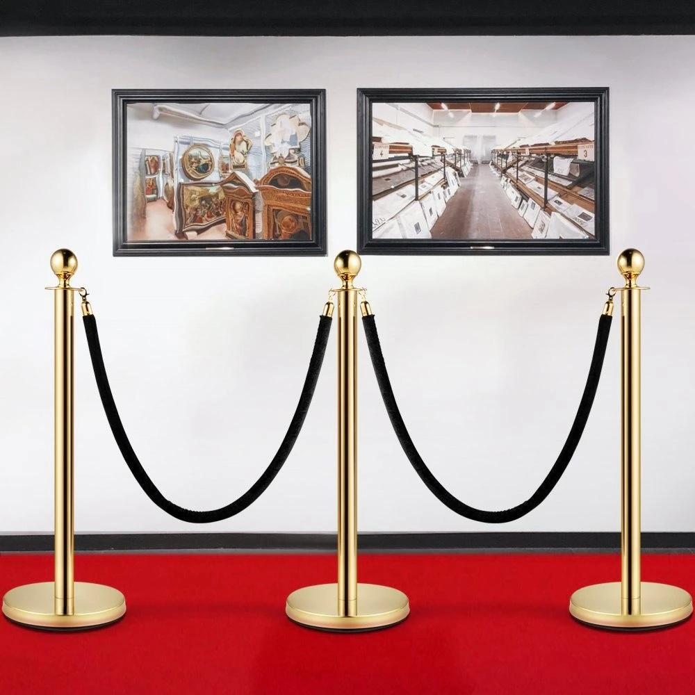 Golden Queue Manager with Top Ball & Black Velvet Rope - (Loose: 2 Poles + 1 Rope ; 1 Carton: 20 Poles + 10 Ropes) | Single pc Box Packing for Poles — view 8