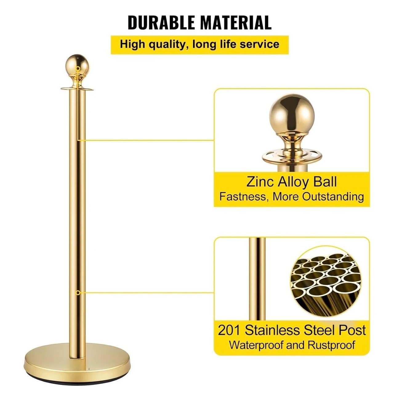 Golden Queue Manager with Top Ball & Red Premium Twisted Rope - (Loose: 2 Poles + 1 Rope ; 1 Carton: 20 Poles + 10 Ropes) | Single pc Box Packing for Poles — view 6