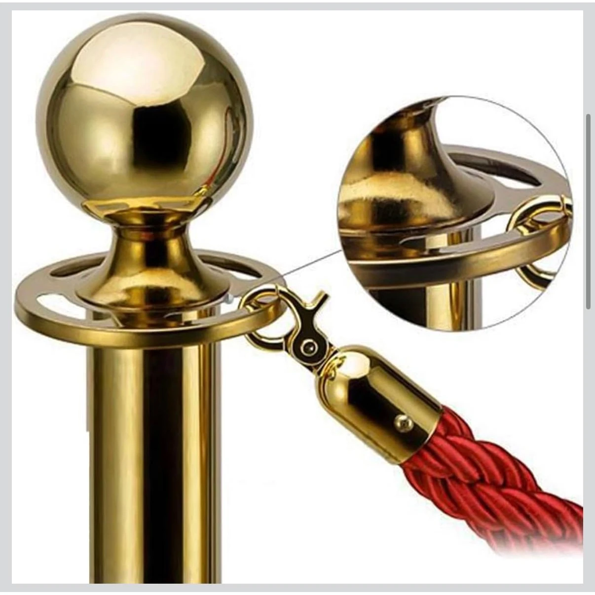 Golden Queue Manager with Top Ball & Red Premium Twisted Rope - (Loose: 2 Poles + 1 Rope ; 1 Carton: 20 Poles + 10 Ropes) | Single pc Box Packing for Poles — view 7
