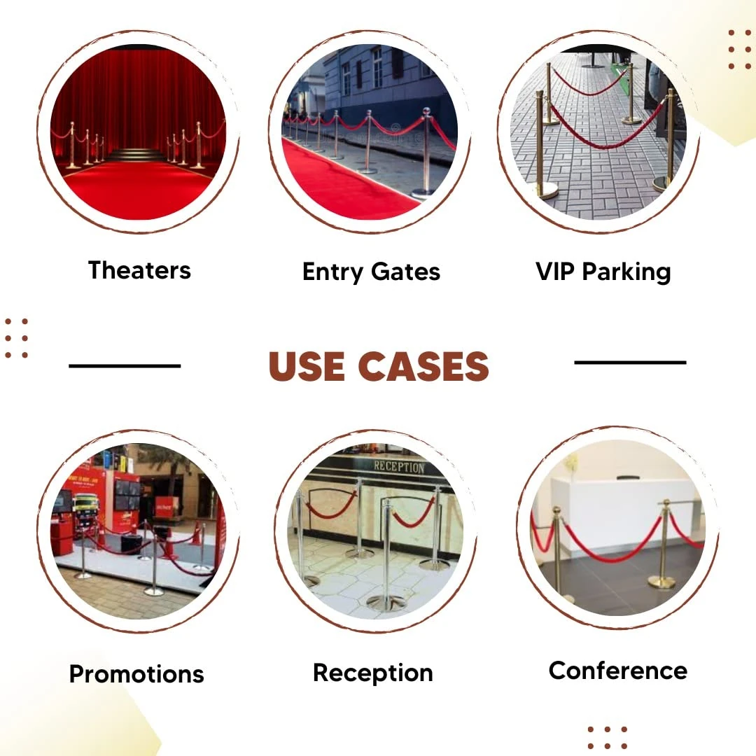 Golden Queue Manager with Top Ball & Red Velvet Rope - (Loose: 2 Poles + 1 Rope ; 1 Carton: 20 Poles + 10 Ropes) | Single pc Box Packing for Poles — view 7