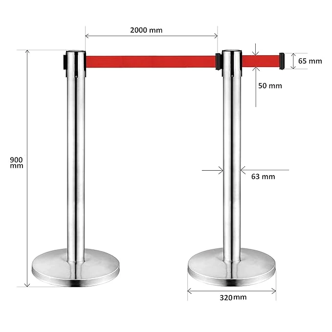 Silver Queue Manager with Red Tape - (Loose: 2 Poles With Red Tape ; 1 Carton: 20 Poles with Red Tape) | Single pc Box Packing for Poles — view 2