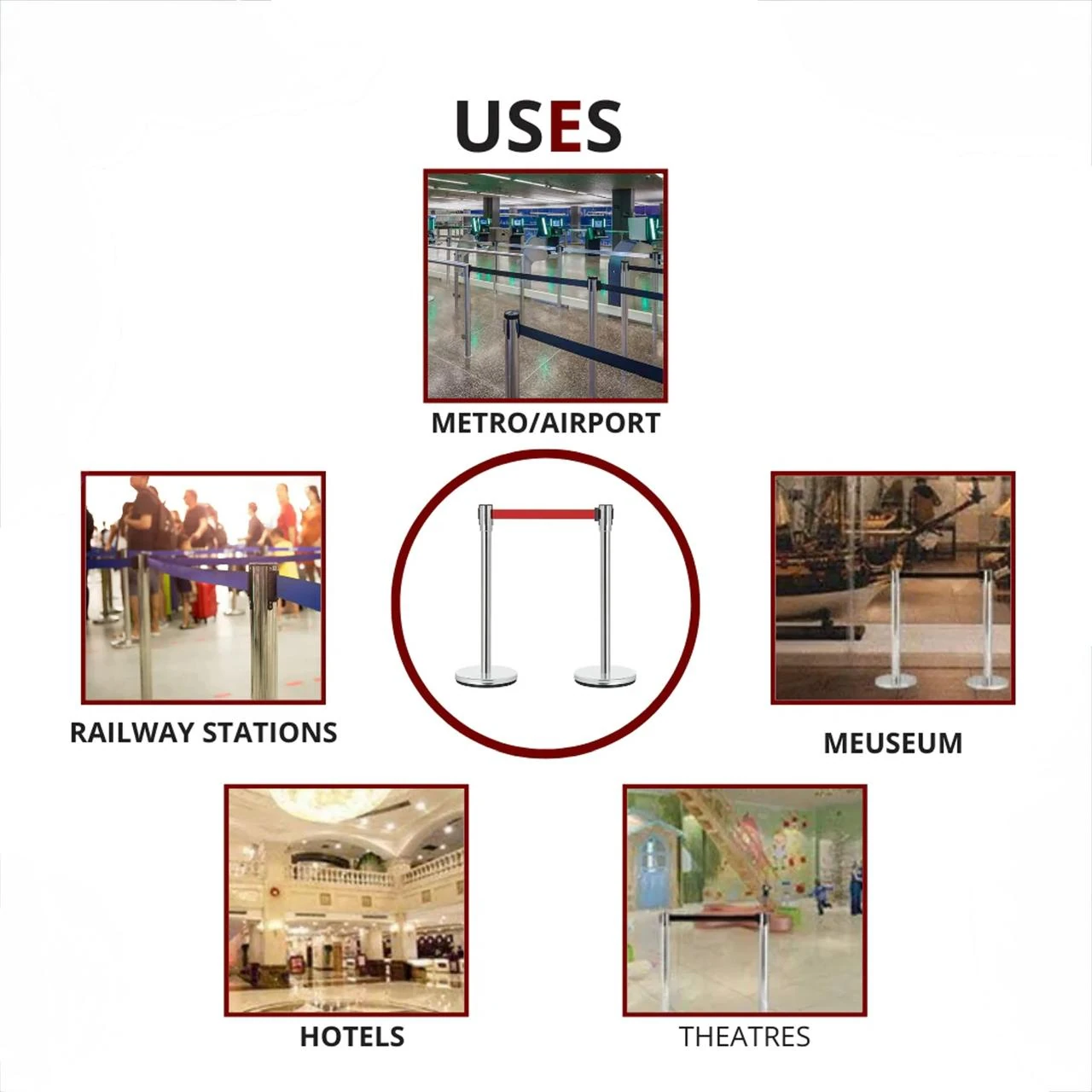 Silver Queue Manager with Red Tape - (Loose: 2 Poles With Red Tape ; 1 Carton: 20 Poles with Red Tape) | Single pc Box Packing for Poles — view 3