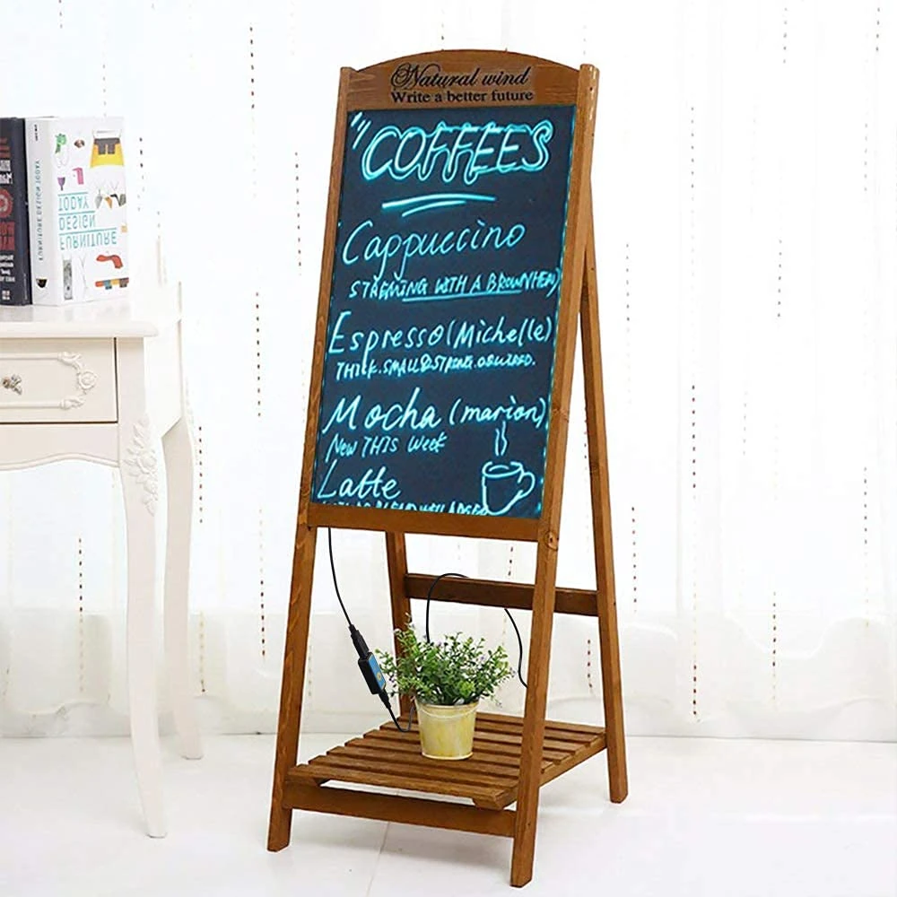 LED Writing Display Board - Wooden Brown Old Standing Model | Marker Set | Cleaning Cloth | Button Controller | Display Area: 40x60cm (1 Carton: 2 Pc) — view 3