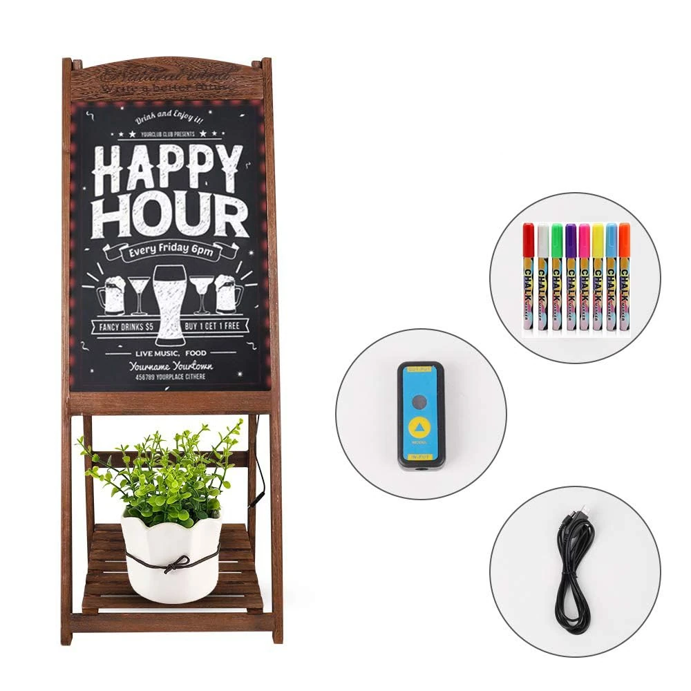 LED Writing Display Board - Wooden Brown Old Standing Model | Marker Set | Cleaning Cloth | Button Controller | Display Area: 40x60cm (1 Carton: 2 Pc) — view 4