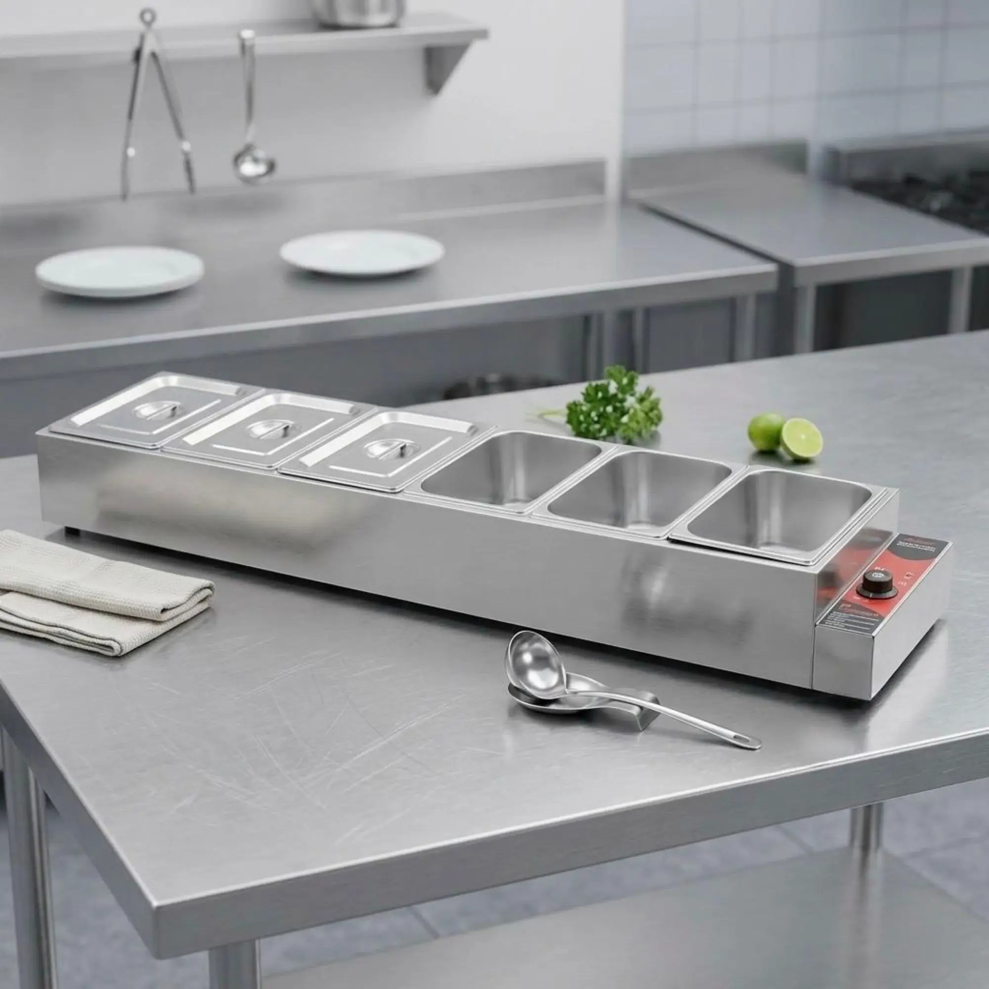 Electric Bain Marie without Glass - 6 Compartments Straight Model (6 GN Pans of 1/2 150mm ~ 8.5L/Pan) — view 3