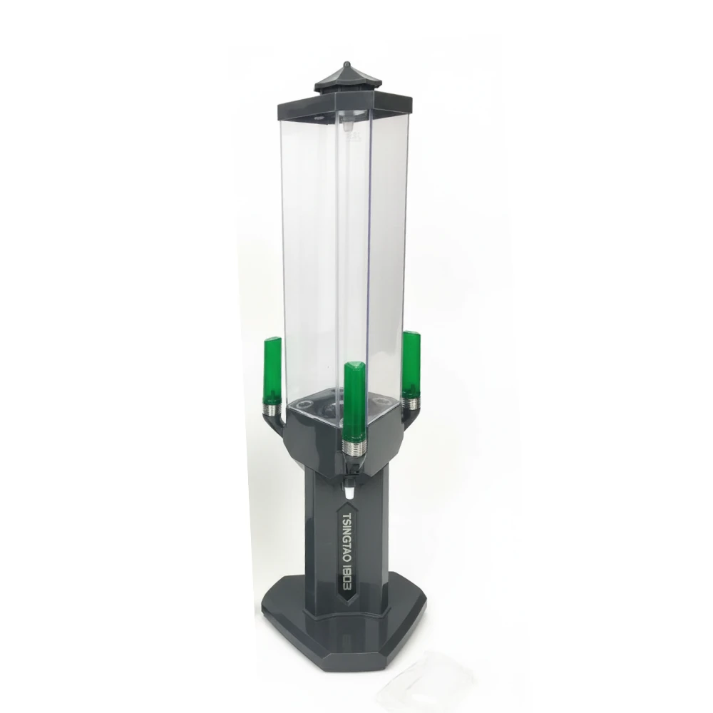 Beer Tower with 3 Green Taps - LED Backlight | 3 Compartments 3 Flavours | 3L