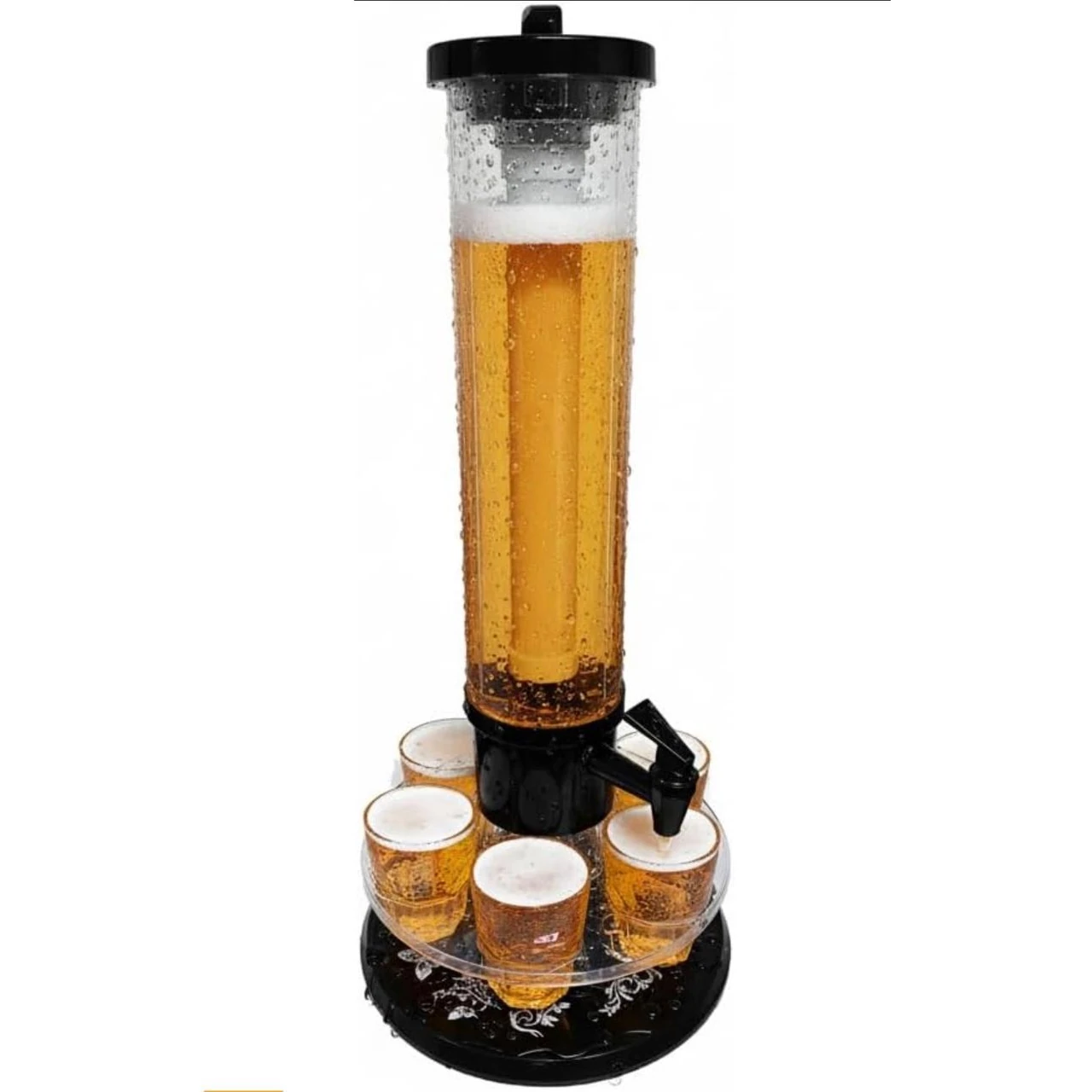 Beer Tower with Ice Tube & Rotating Tray with 6 Glasses - 3L | Black — view 3