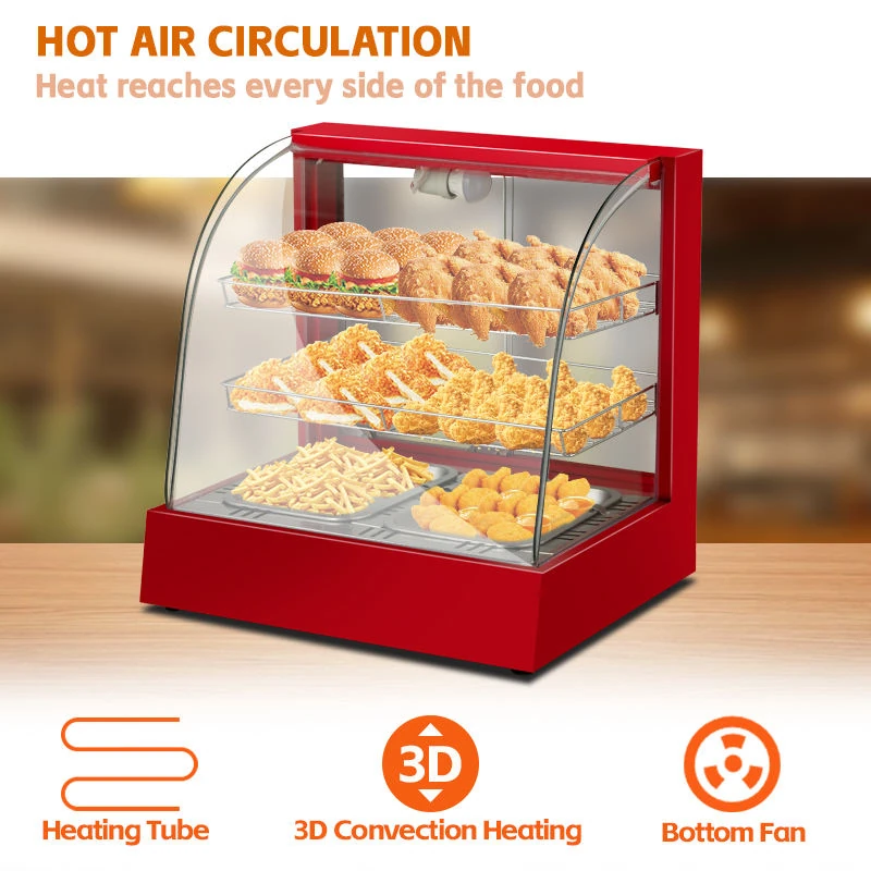 Electric Red Warming Display Showcase with Toughened Glass - 2 Layer Curved Model - Small — view 3