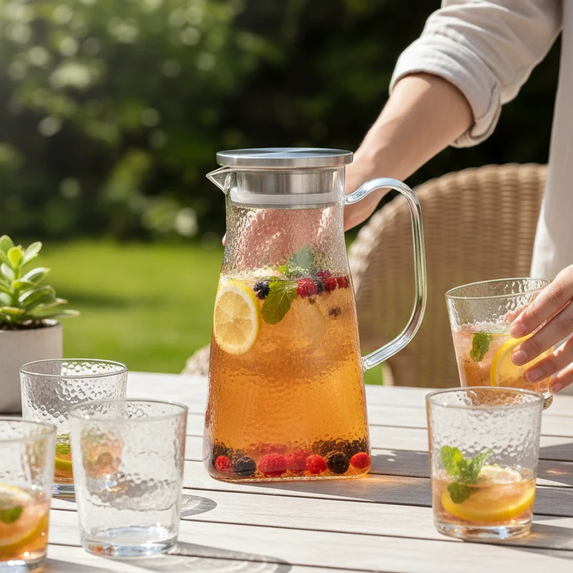 VAMA Square PC Jug with SS Lid - 1500ml | Dual Pour Design (Wide Flow & Strainer) | Single pc Box Packing — view 3