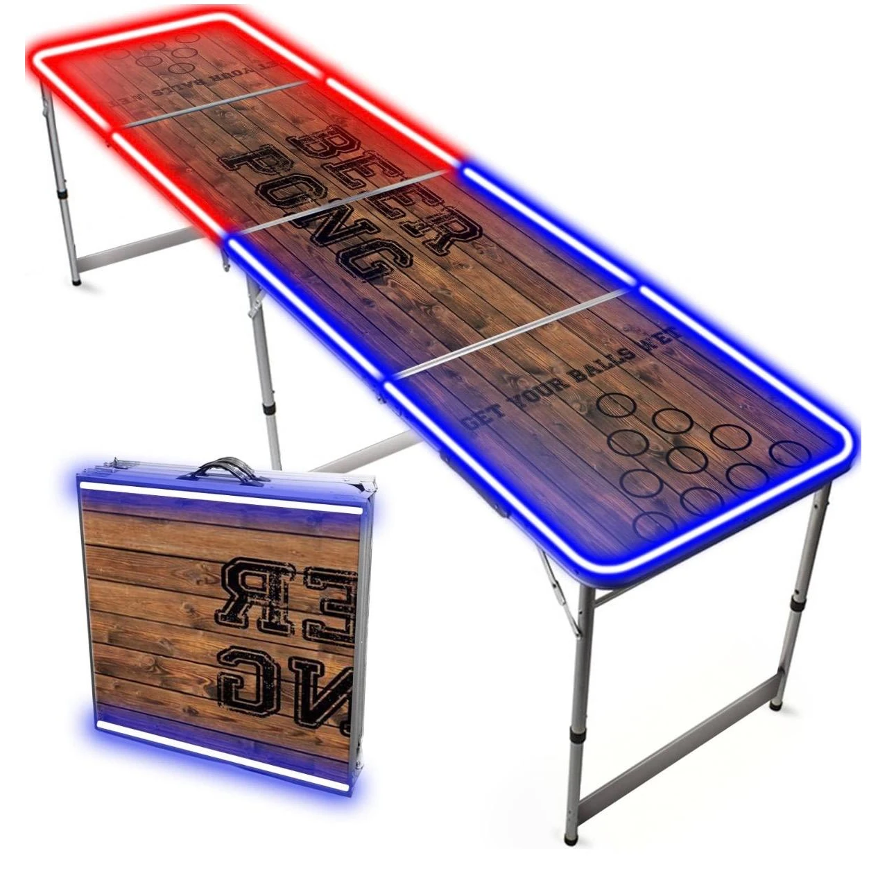 Beer Pong Table with LED Lights - Foldable | Portable | Adjustable Height