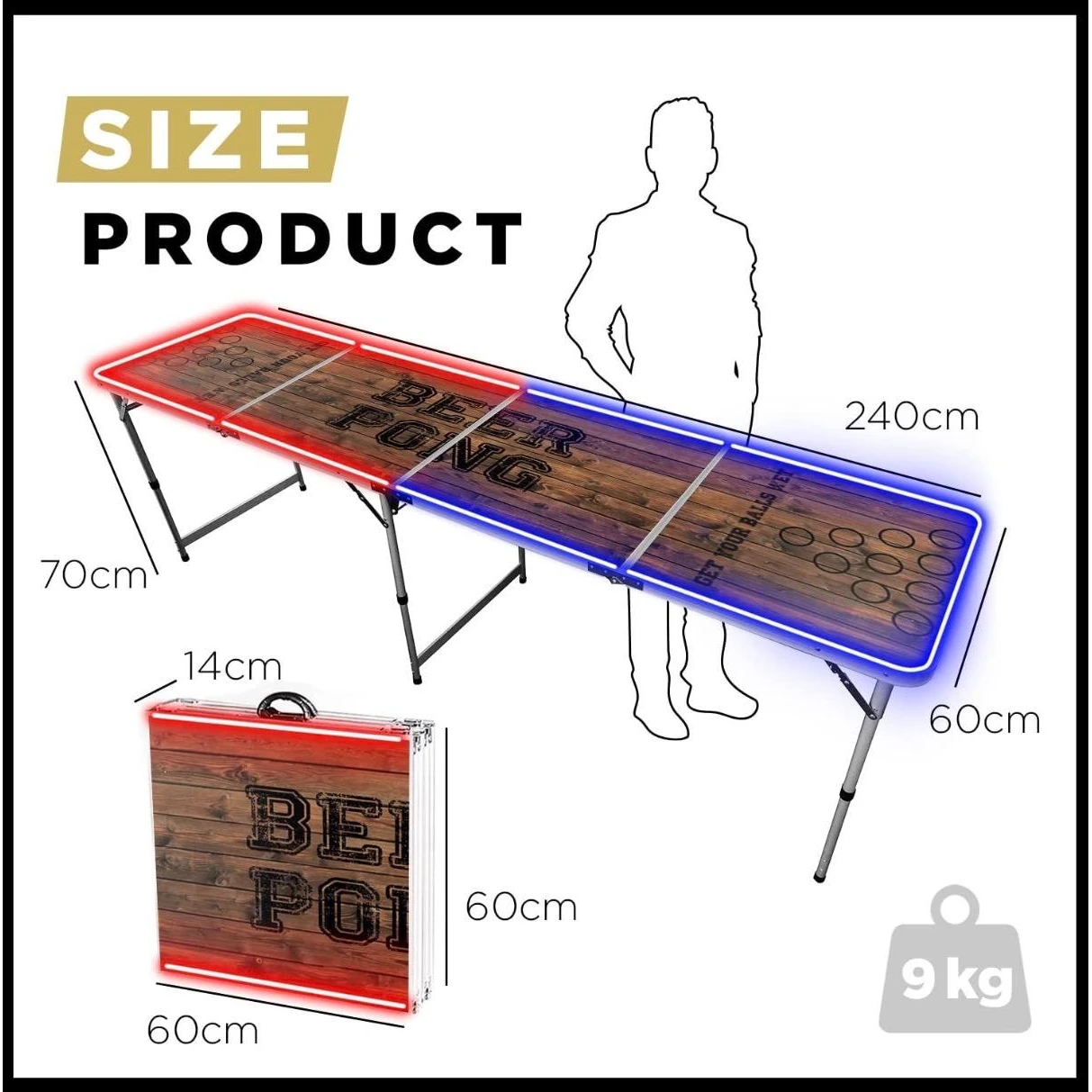 Beer Pong Table with LED Lights - Foldable | Portable | Adjustable Height — view 2