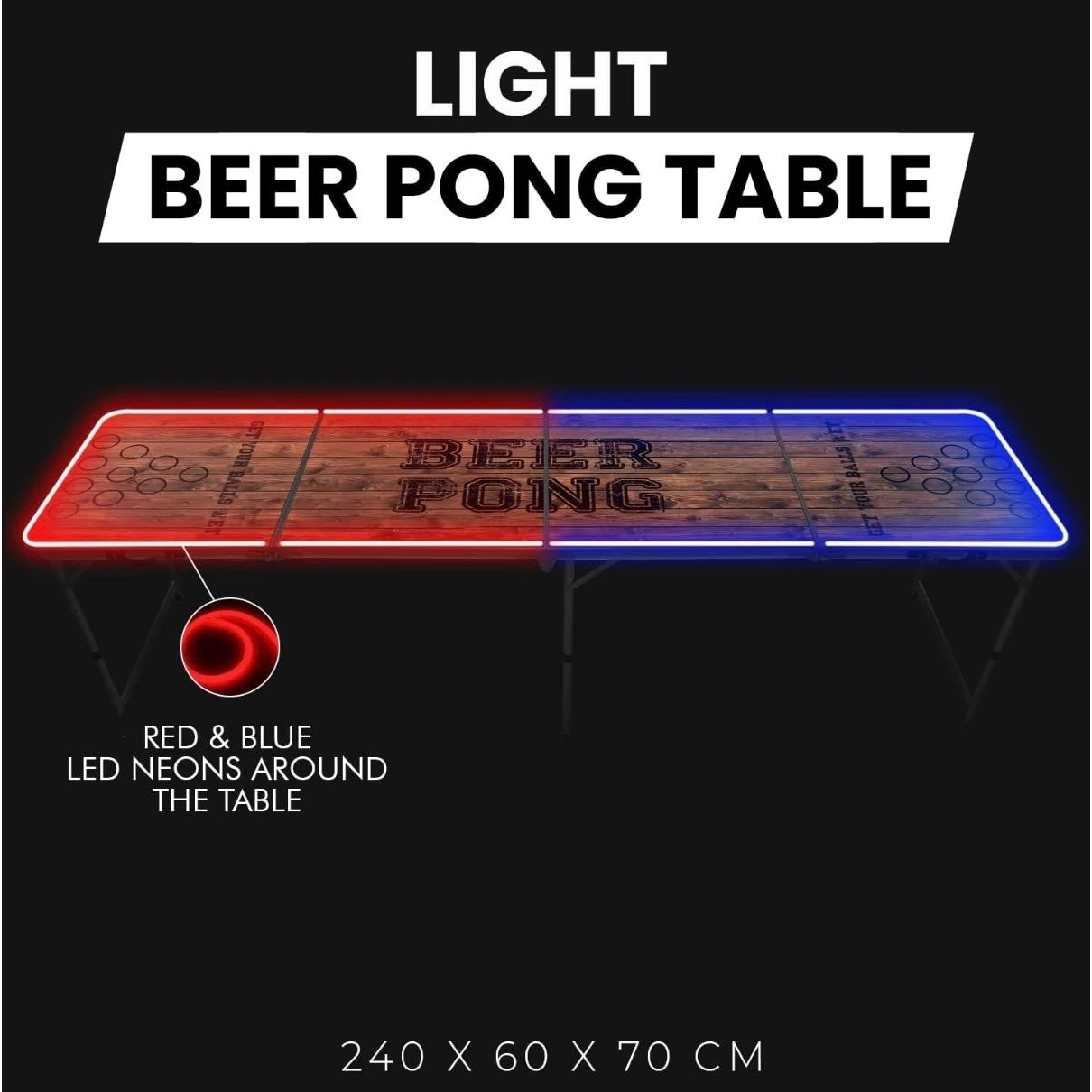 Beer Pong Table with LED Lights - Foldable | Portable | Adjustable Height — view 5