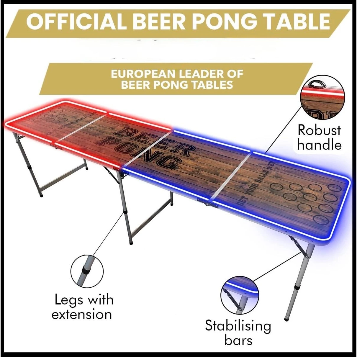 Beer Pong Table with LED Lights - Foldable | Portable | Adjustable Height — view 7