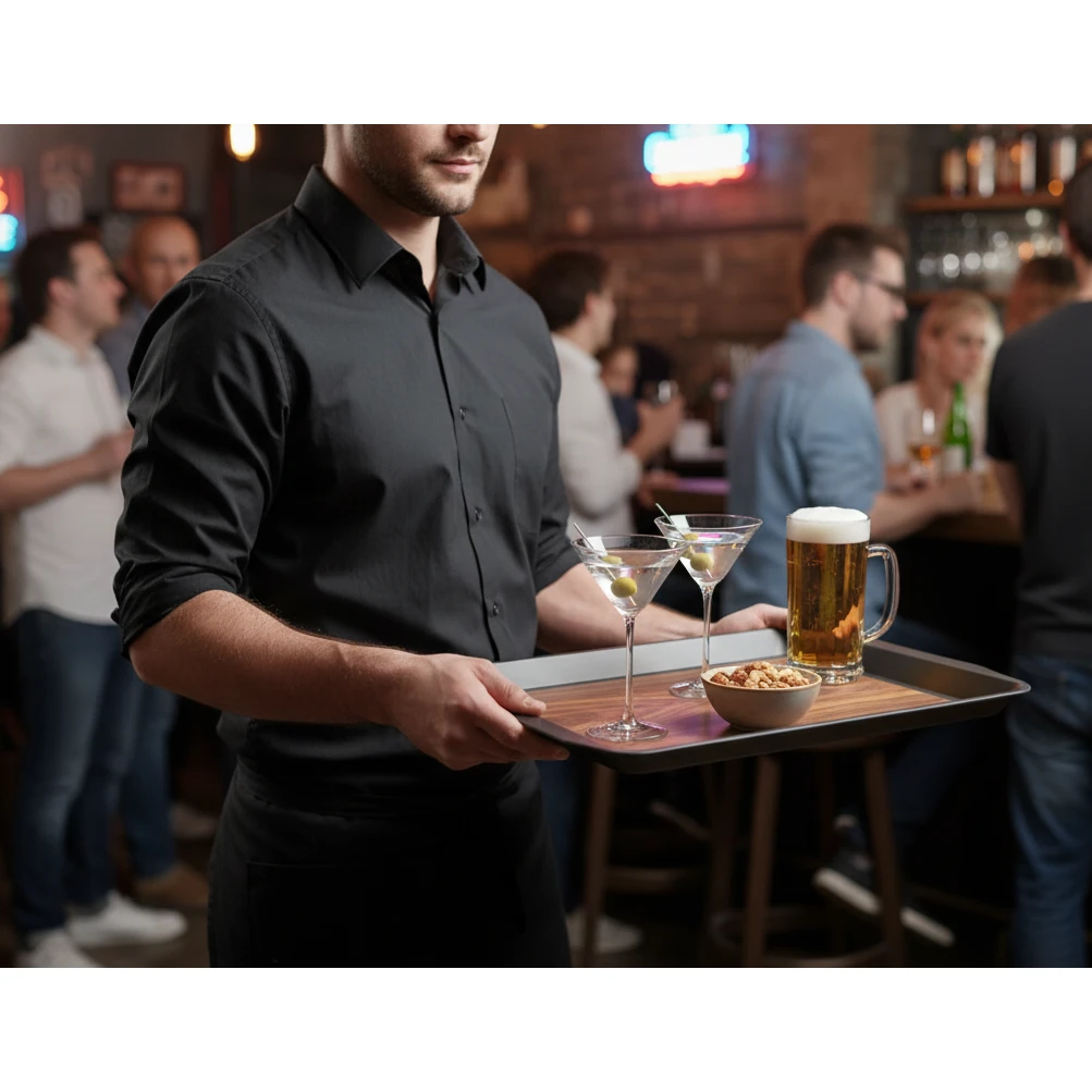 Anti Skid Tray - Heavy | Rectangle | Wooden Finish with Side Ears — view 3