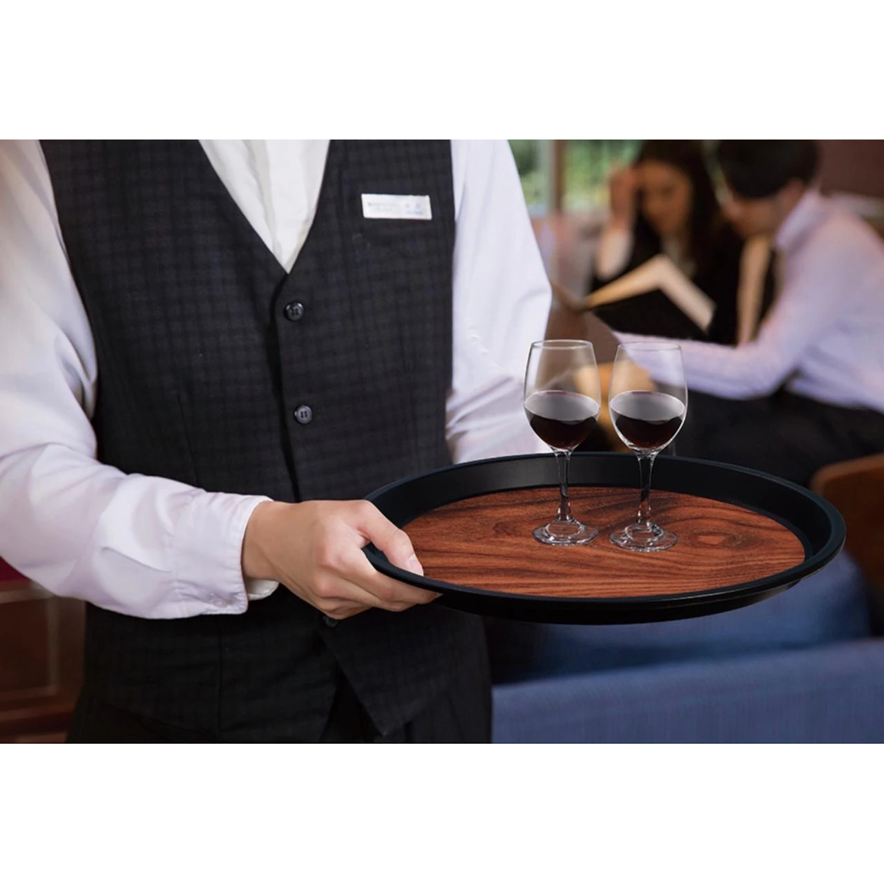 Anti Skid Tray - Heavy | Round | Wooden Finish with Side Ears | 16" — view 4