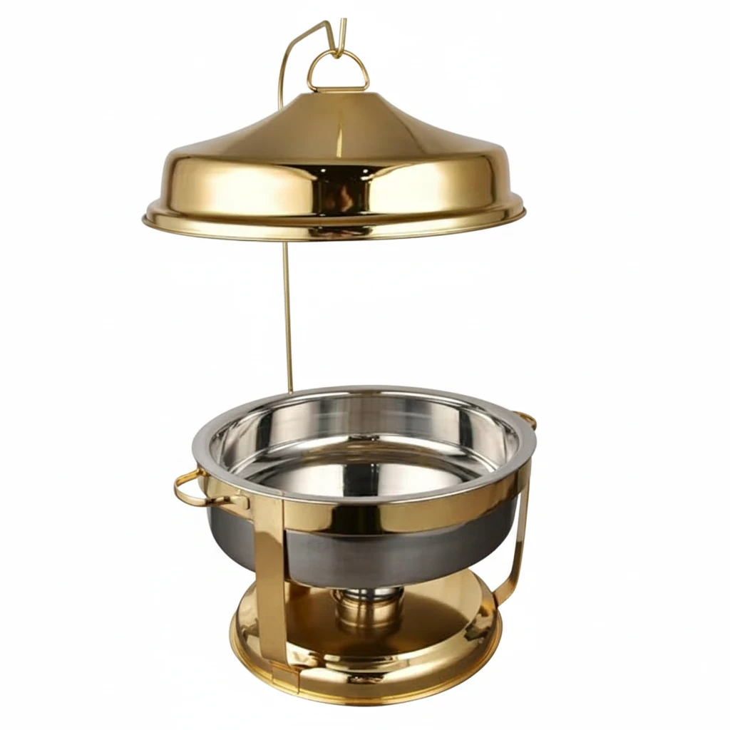 Chafing Dish Round Golden with Gel Based Heating - Hanging Model (1 GN Pan of 65mm) — 4.5L