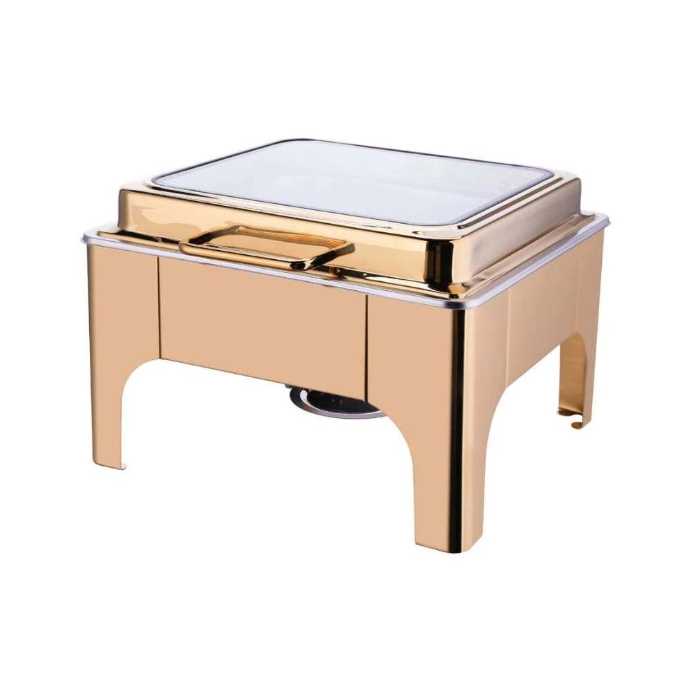 Chafing Dish Square 6L with Gel Based Heating + Transparent Lid + Hydraulic Soft Close (1 GN Pan of 2/3 65mm) — Rose Gold