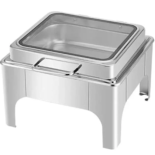 Chafing Dish Square 6L with Gel Based Heating + Transparent Lid + Hydraulic Soft Close (1 GN Pan of 2/3 65mm)